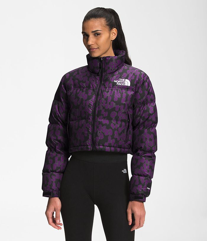 The North Face Printed Nuptse Short Womens Puffer Jacket Purple/Leopard 236890-ILU